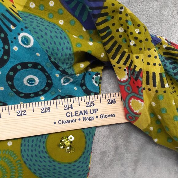 Lifestyle Woman Sz 3X BOHO Colorful Mixed Floral Beaded Cotton Tunic Blouse - Picture 4 of 7